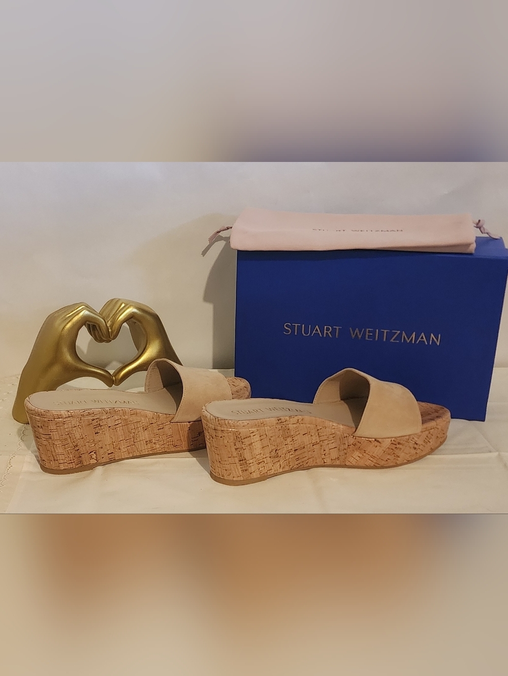 Stuart Weitzman Blush Nude Cork Platform Slide Sandals